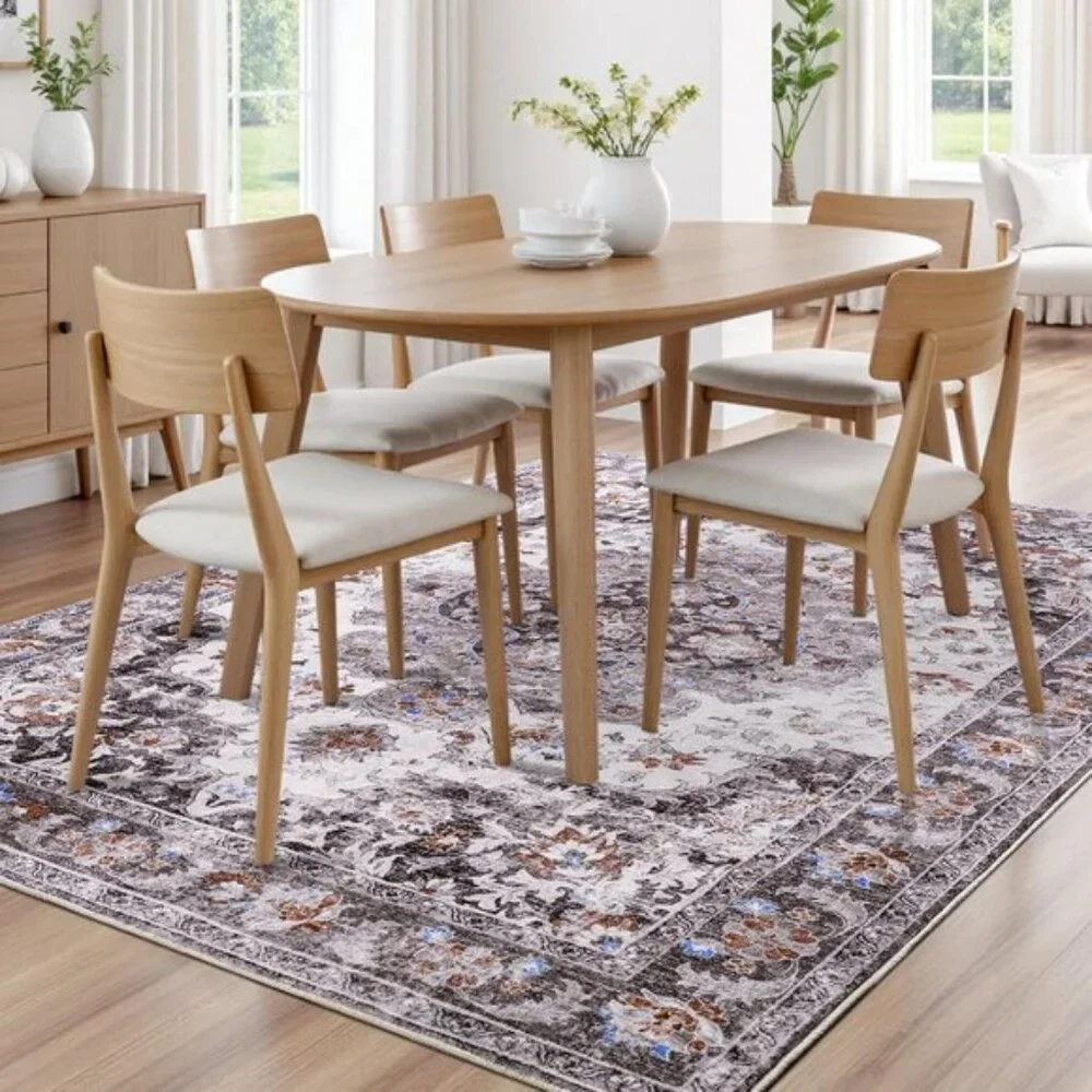 4x6 Washable Area Rug, Soft Low Pile Non-Slip Vintage Carpet for Home & Office